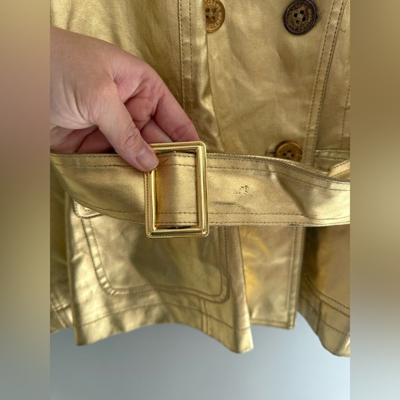 Ralph Lauren Metallic Gold Double Breasted Belted Twill Trench Coat Womens SZ MP - Picture 2 of 9